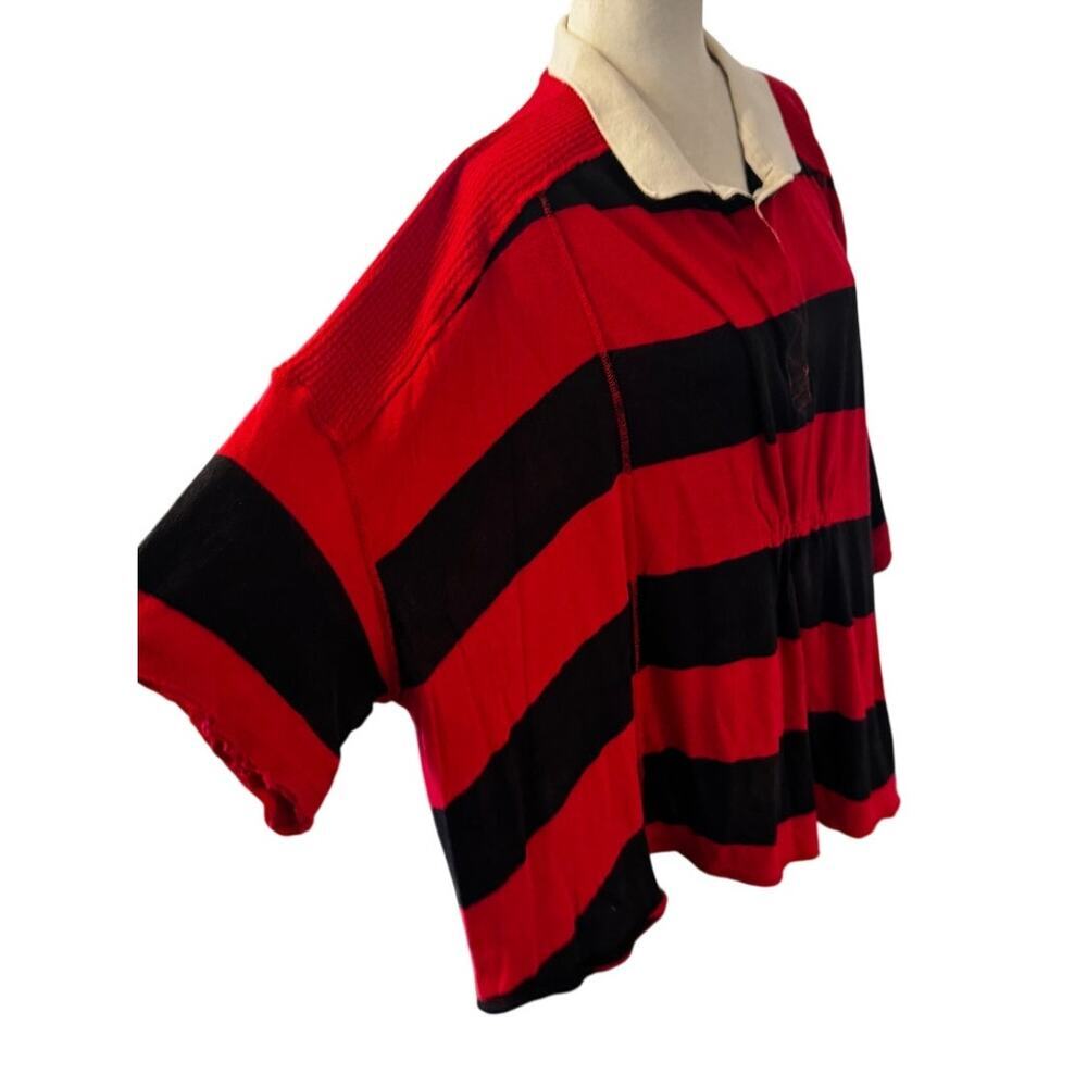 Free People We The Free Yuki Striped Dolman Sleeve Rugby Top Red Large - Picture 3 of 6